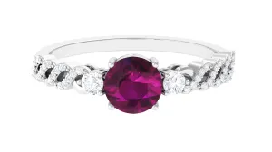 1.25 CT Round Rhodolite Solitaire Engagement Ring with Diamond Accent