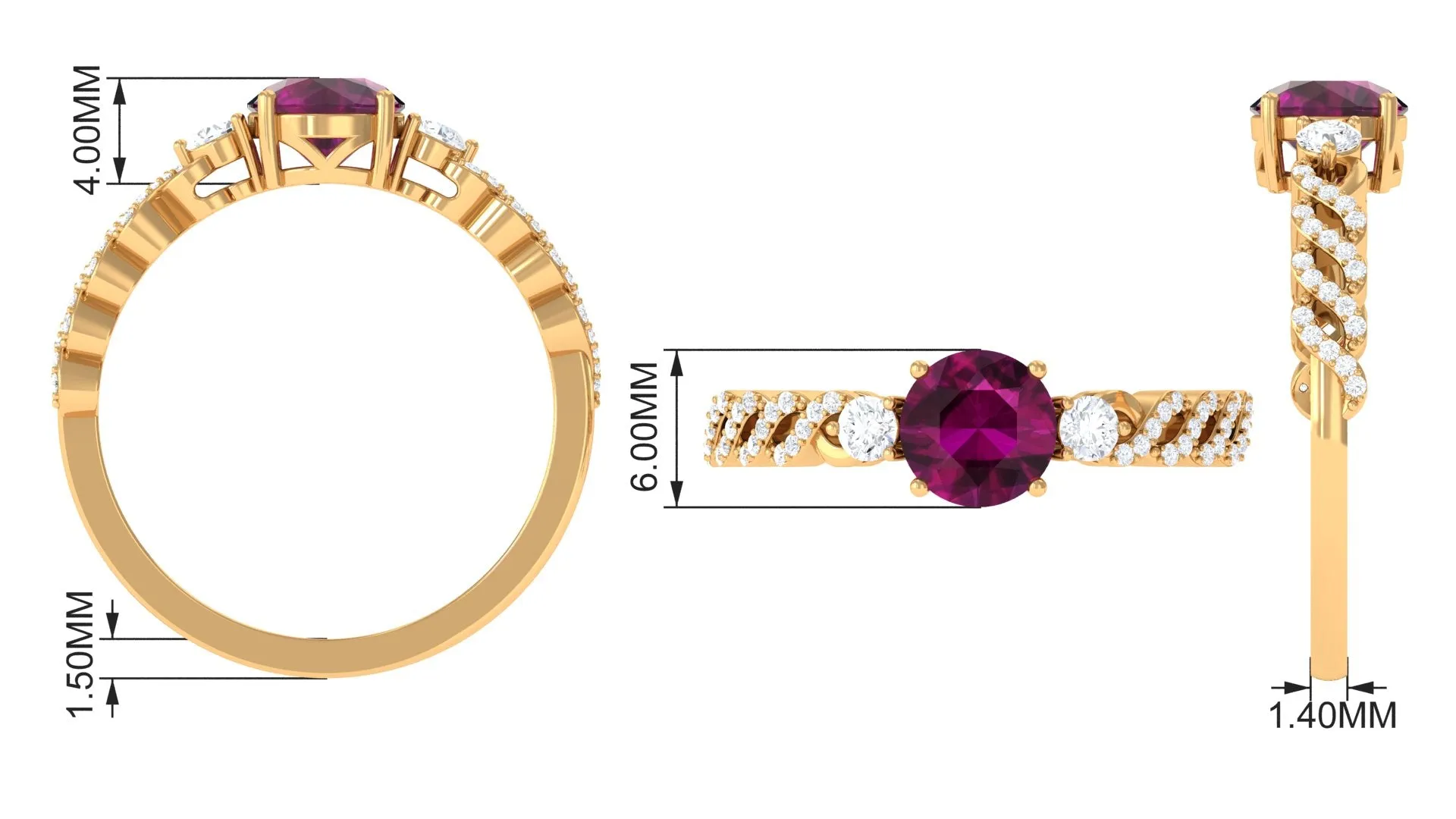 1.25 CT Round Rhodolite Solitaire Engagement Ring with Diamond Accent