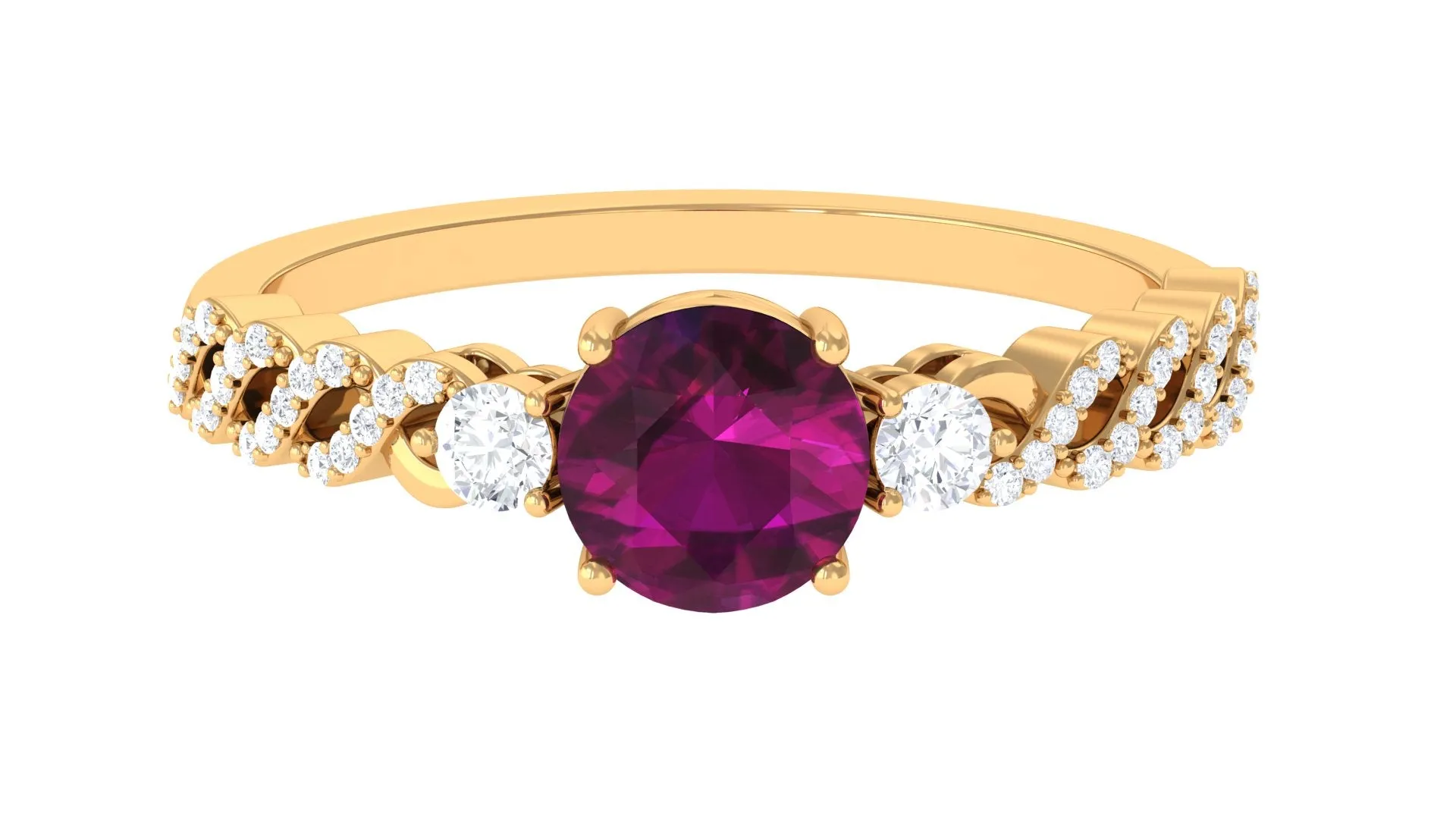 1.25 CT Round Rhodolite Solitaire Engagement Ring with Diamond Accent