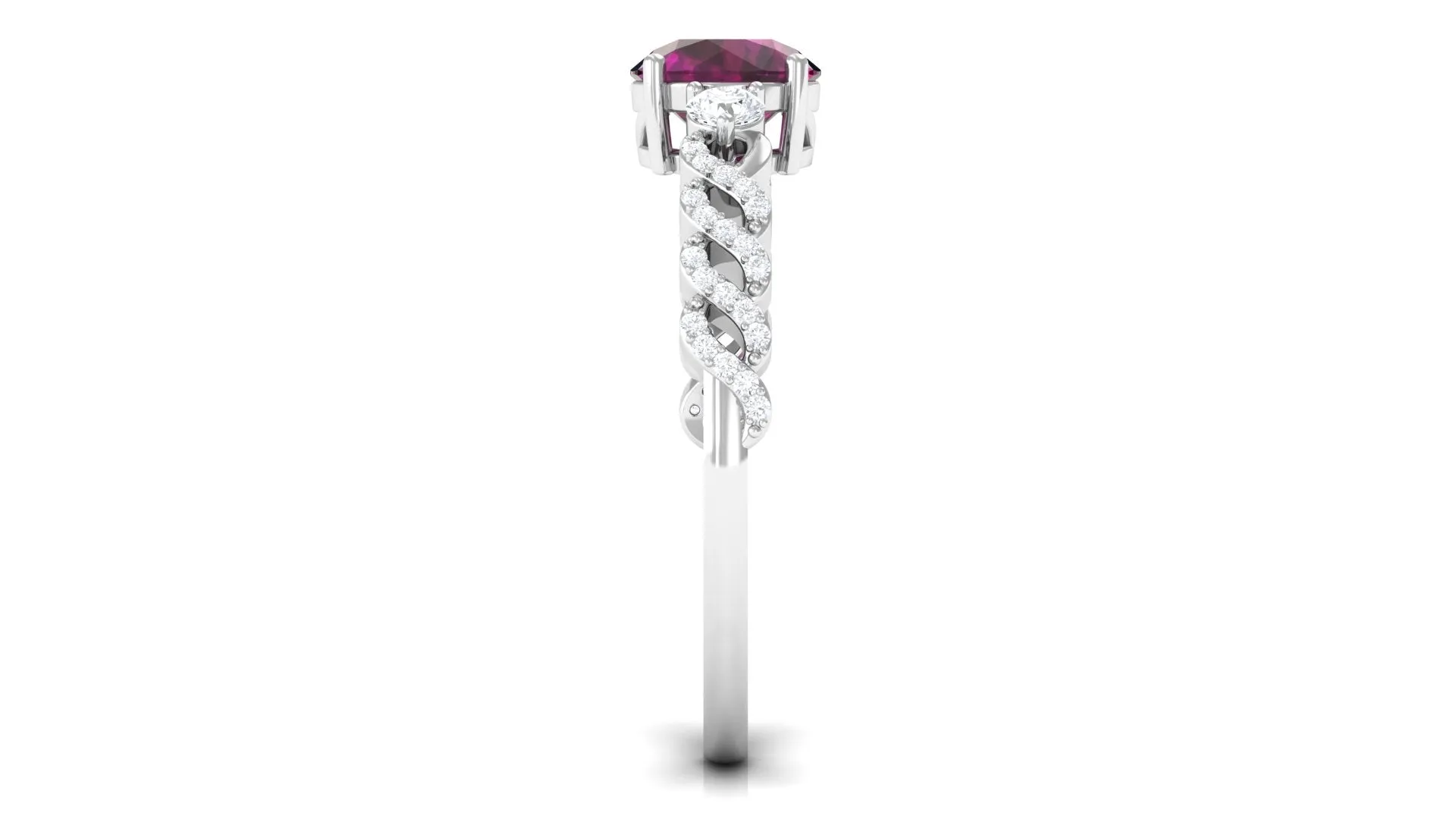 1.25 CT Round Rhodolite Solitaire Engagement Ring with Diamond Accent
