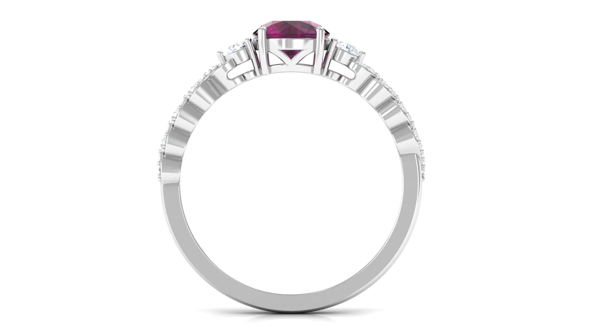 1.25 CT Round Rhodolite Solitaire Engagement Ring with Diamond Accent