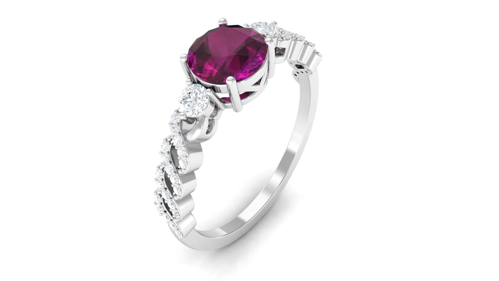 1.25 CT Round Rhodolite Solitaire Engagement Ring with Diamond Accent