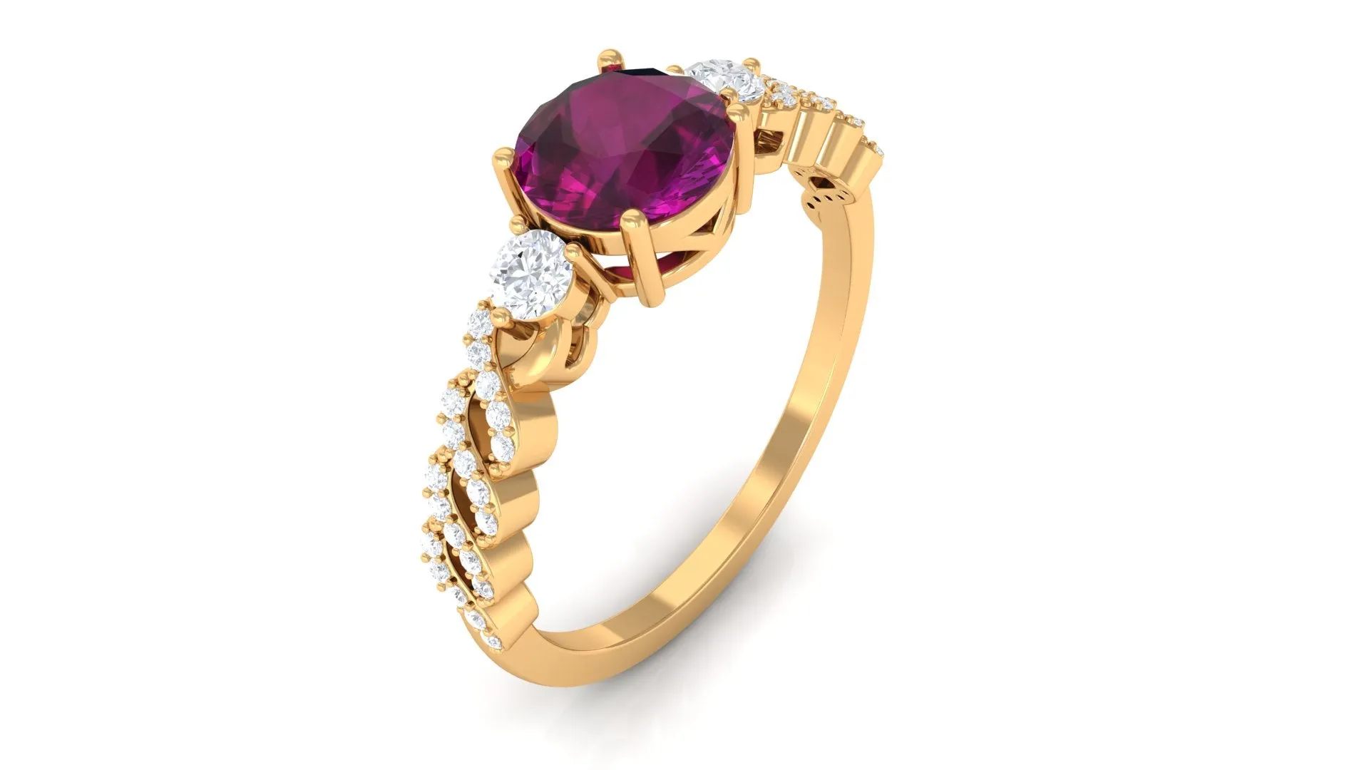1.25 CT Round Rhodolite Solitaire Engagement Ring with Diamond Accent