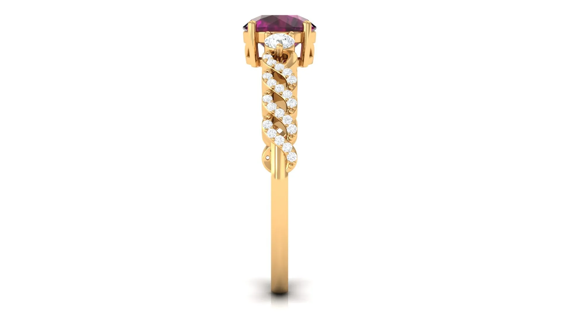 1.25 CT Round Rhodolite Solitaire Engagement Ring with Diamond Accent