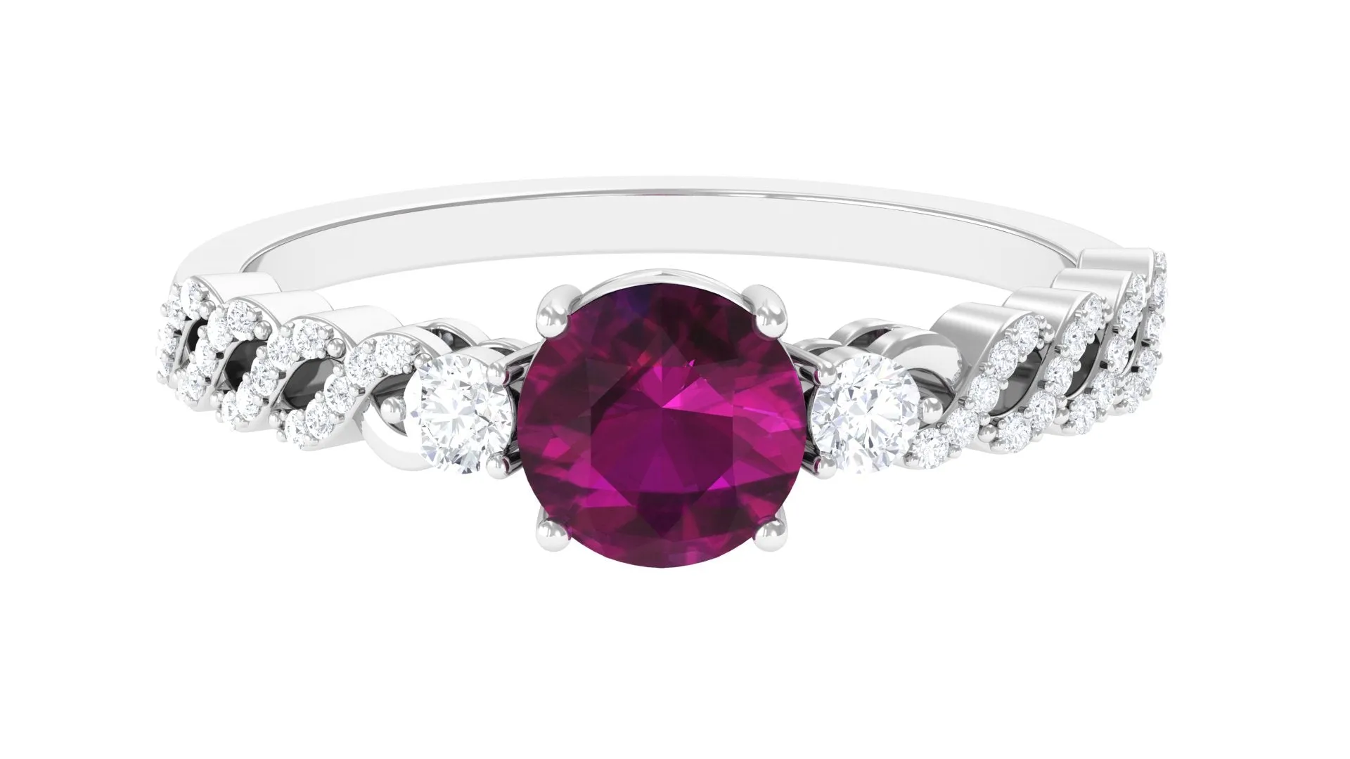 1.25 CT Round Rhodolite Solitaire Engagement Ring with Diamond Accent