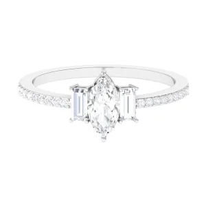 1.25 CT Zircon Three Stone Engagement Ring with Side Stones