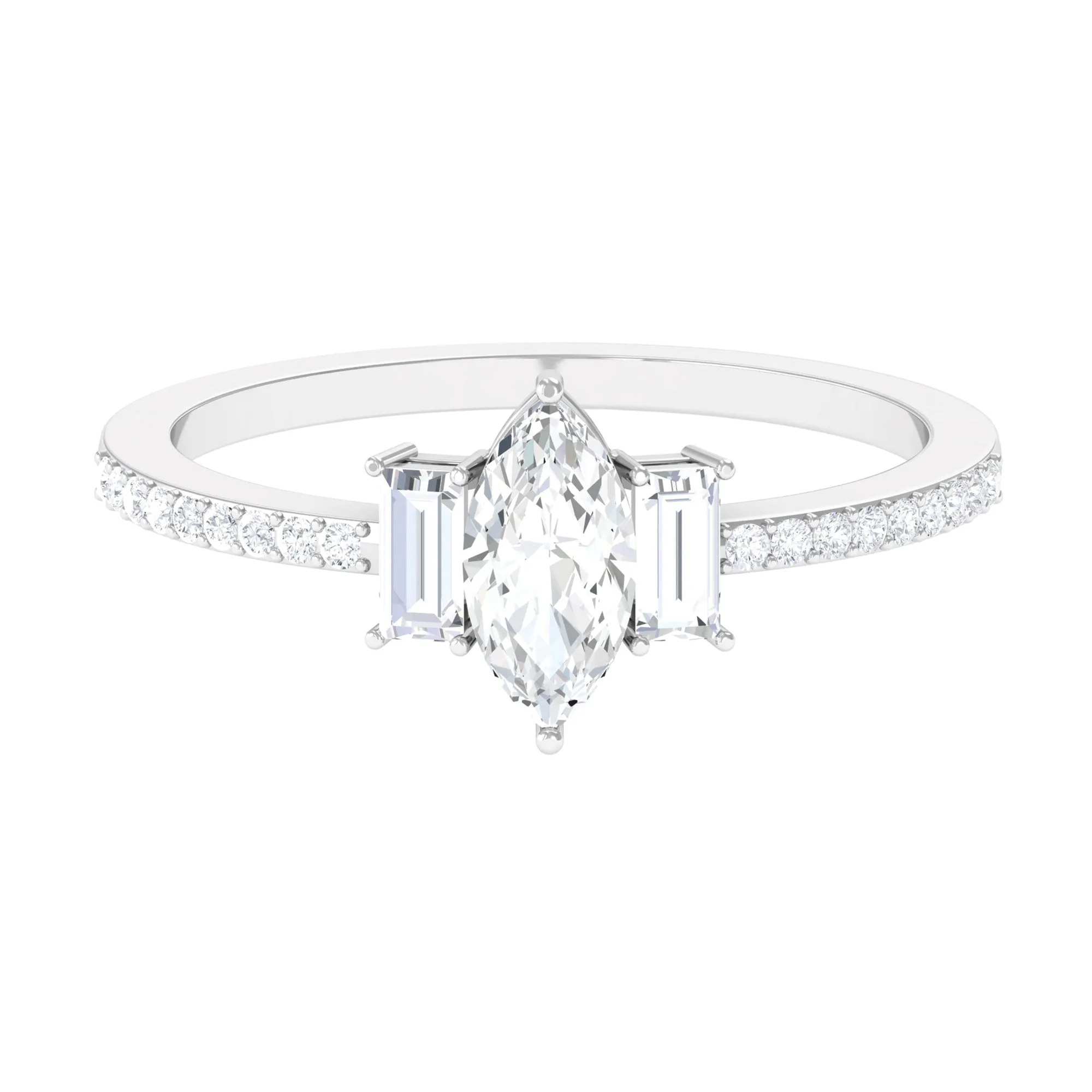 1.25 CT Zircon Three Stone Engagement Ring with Side Stones