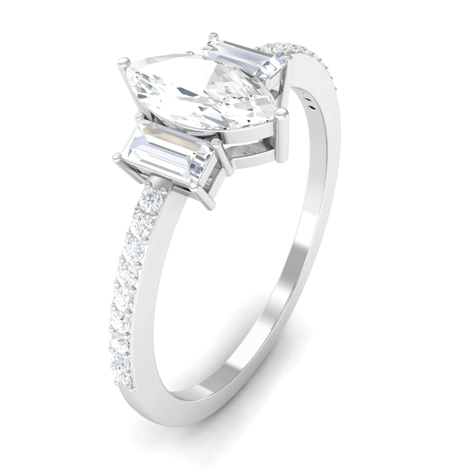 1.25 CT Zircon Three Stone Engagement Ring with Side Stones