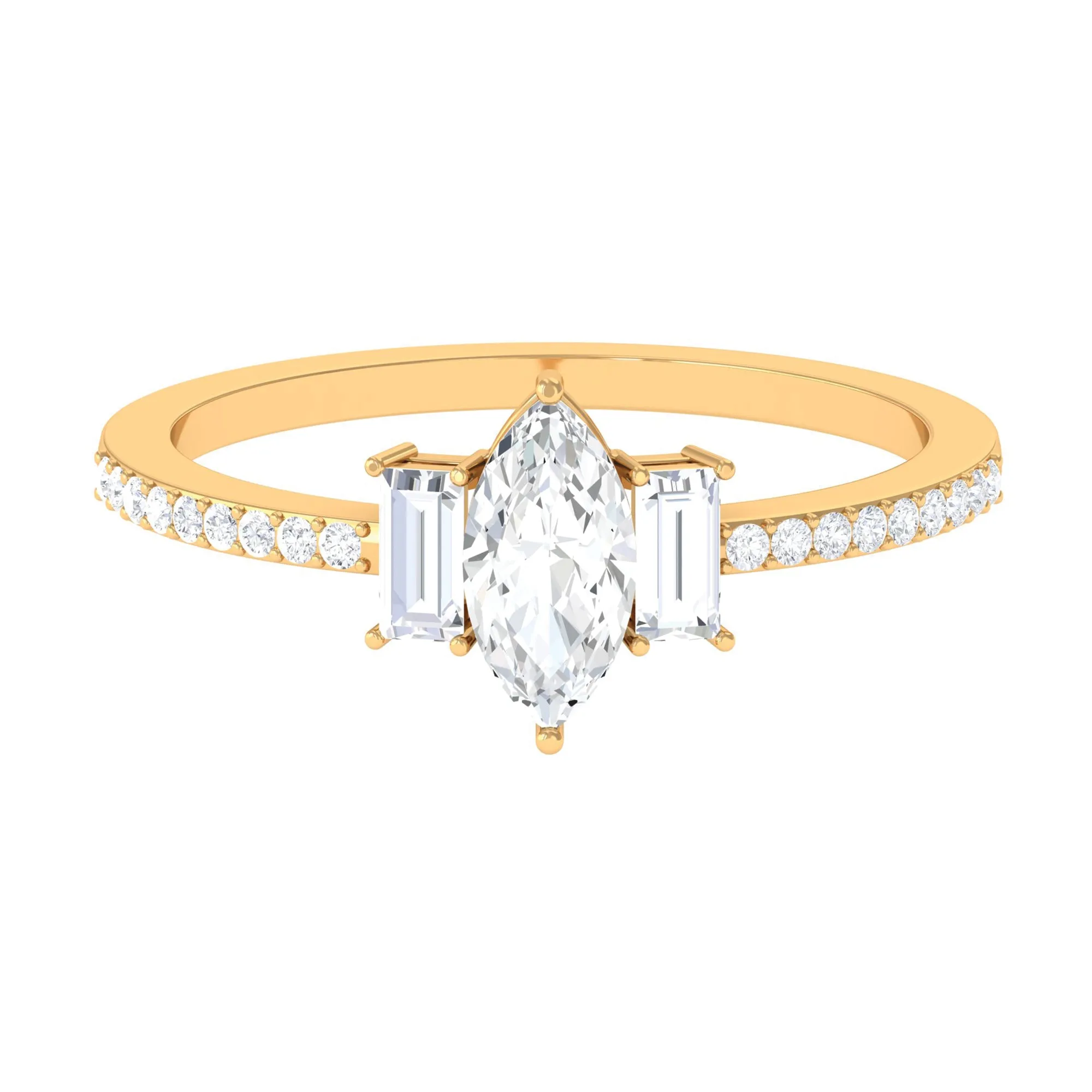 1.25 CT Zircon Three Stone Engagement Ring with Side Stones