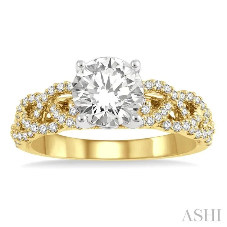 1/3 ctw Lattice Round Cut Diamond Semi-Mount Engagement Ring in 14K Yellow and White Gold