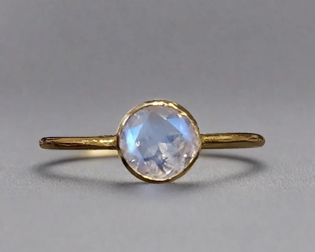 14k Gold Blue Schiller Rainbow Moonstone Ring
