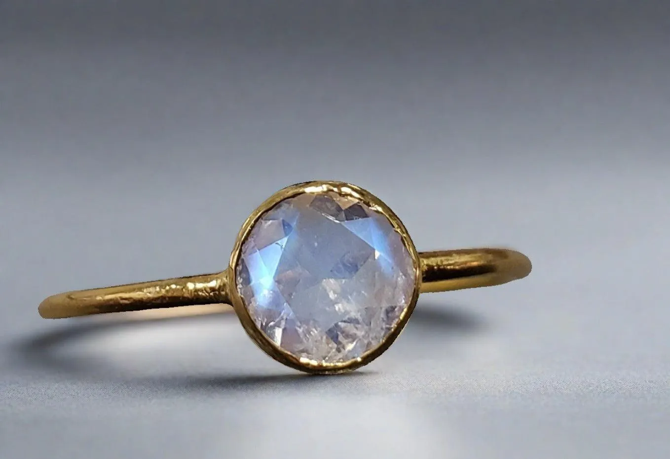14k Gold Blue Schiller Rainbow Moonstone Ring