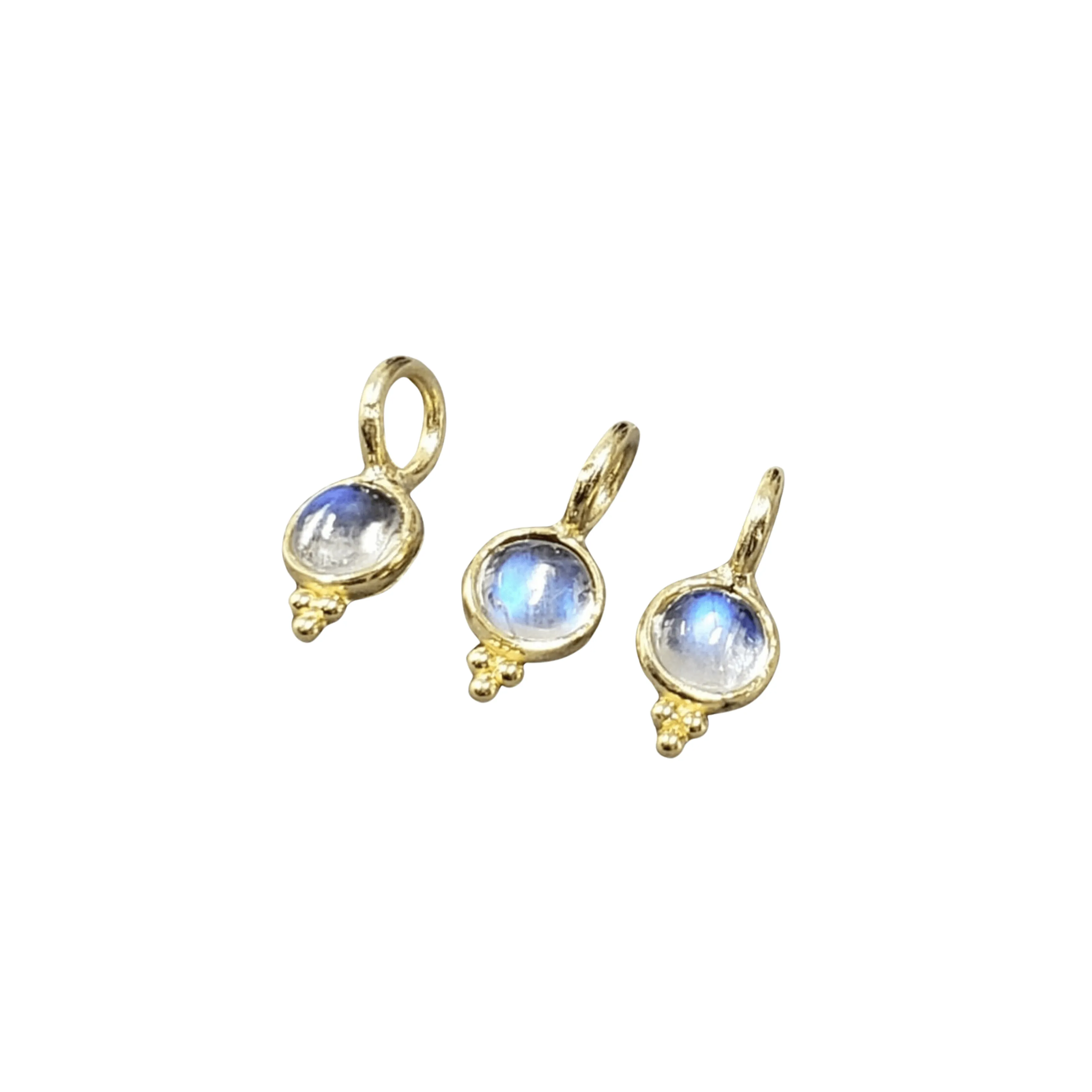 14k Gold Tiny Rainbow Moonstone Blue Flash Charm