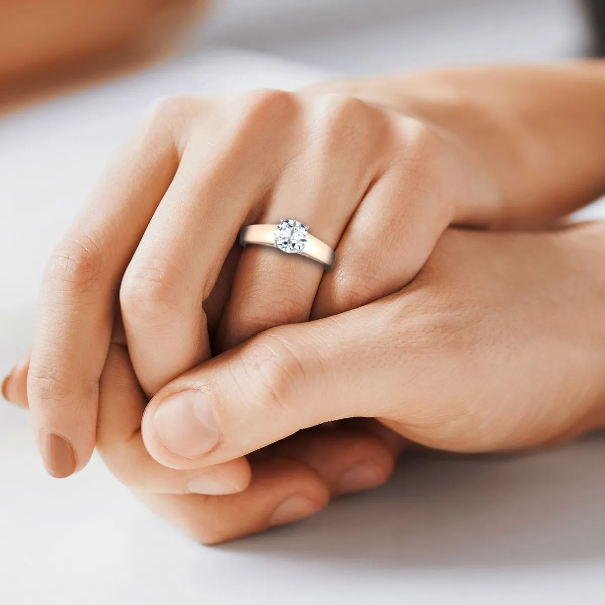 14K Rose Gold Round Brilliant  High Polished Signet Style Tapered Solitaire Engagement Ring