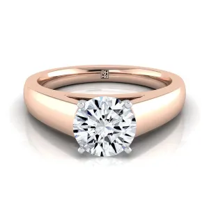 14K Rose Gold Round Brilliant  High Polished Signet Style Tapered Solitaire Engagement Ring