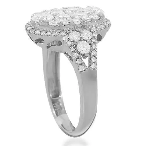 14K Solid White Gold Womens Diamond Cocktail Ring 2.08 Ctw
