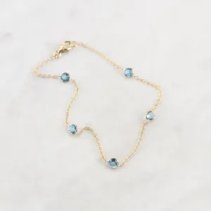 14k Swiss Blue Topaz Station Bracelet