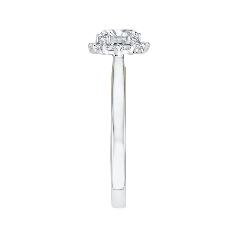 14K Two Tone Gold Round Diamond Halo Engagement Ring