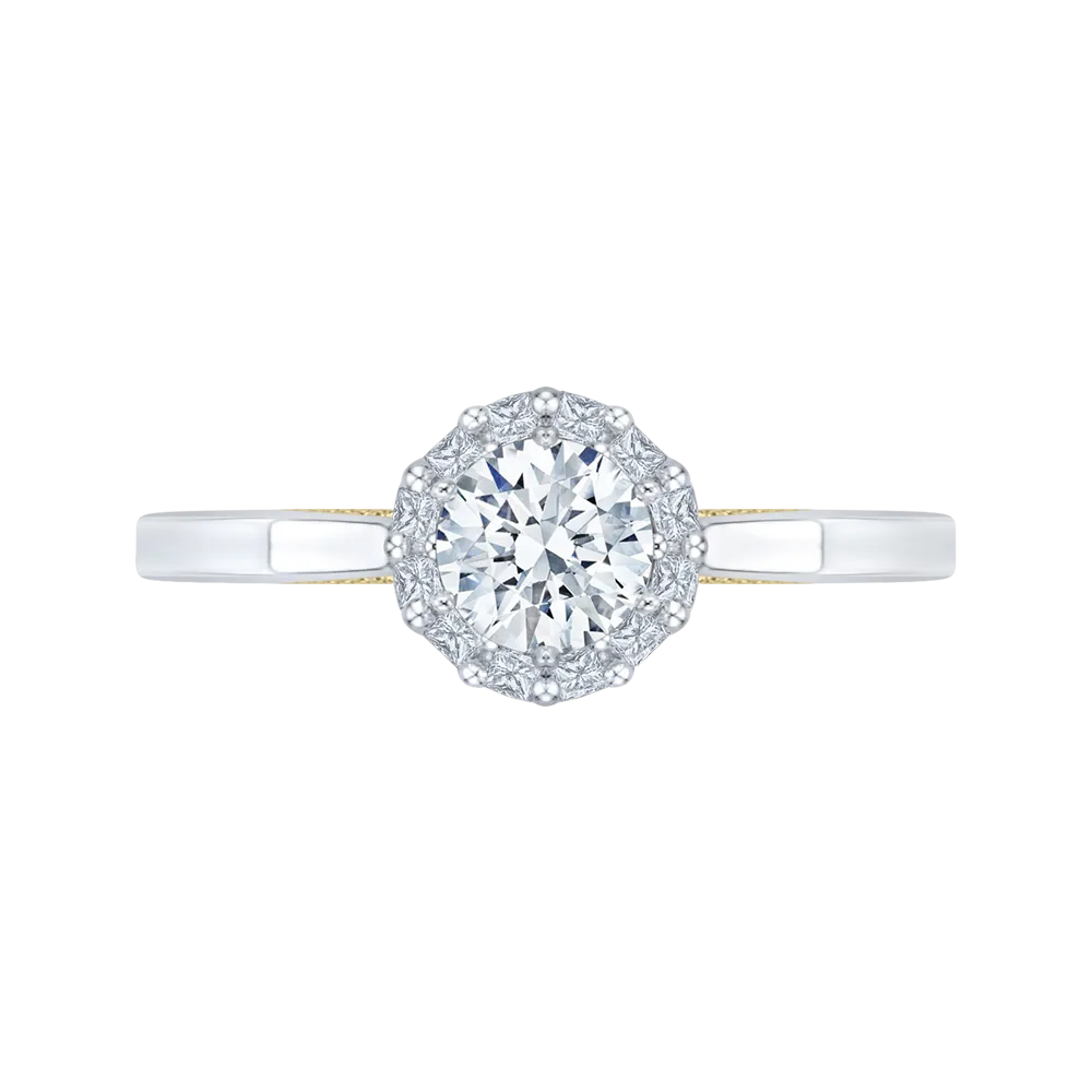 14K Two Tone Gold Round Diamond Halo Engagement Ring