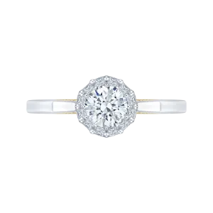 14K Two Tone Gold Round Diamond Halo Engagement Ring
