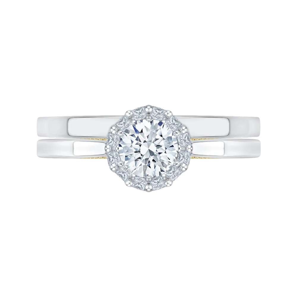 14K Two Tone Gold Round Diamond Halo Engagement Ring