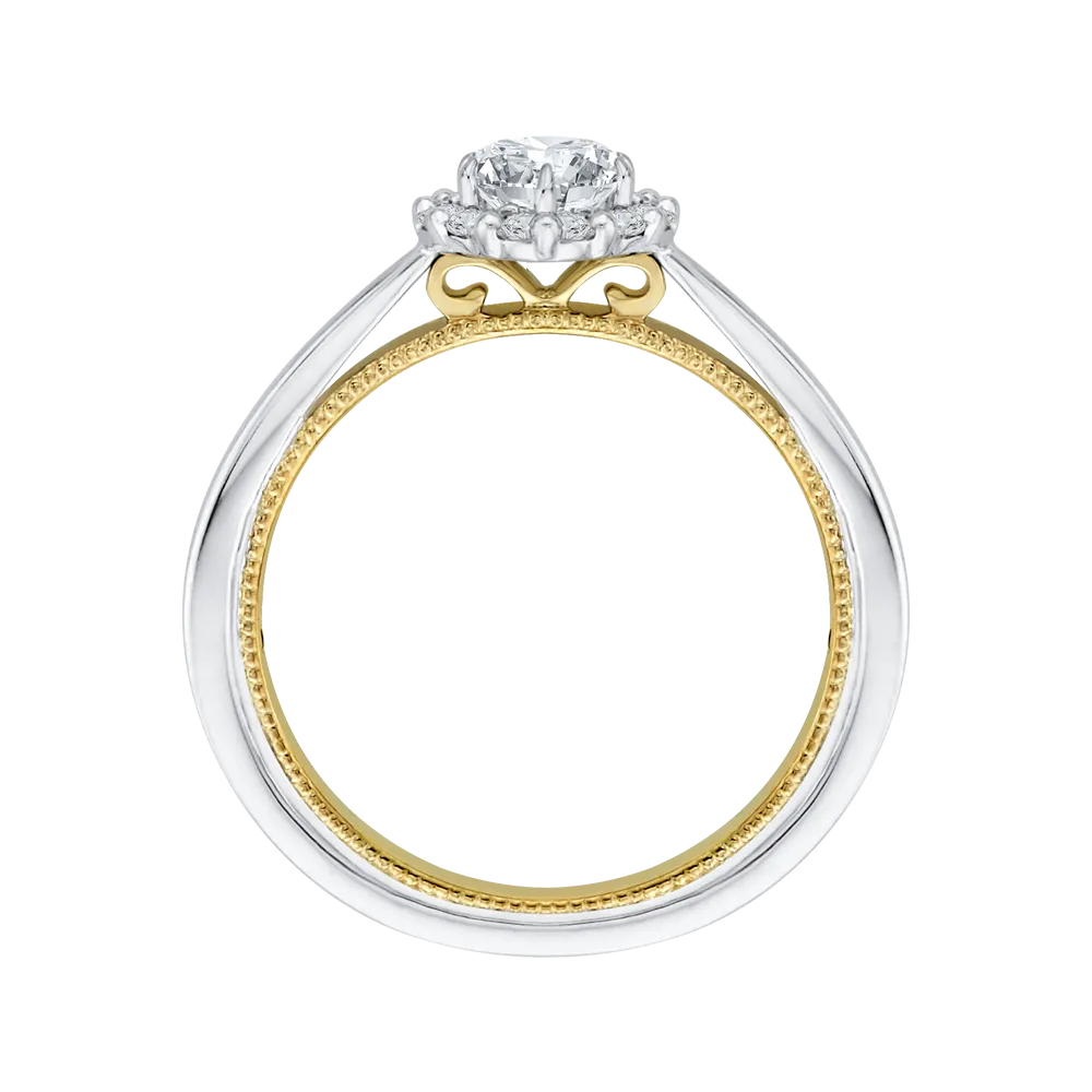 14K Two Tone Gold Round Diamond Halo Engagement Ring