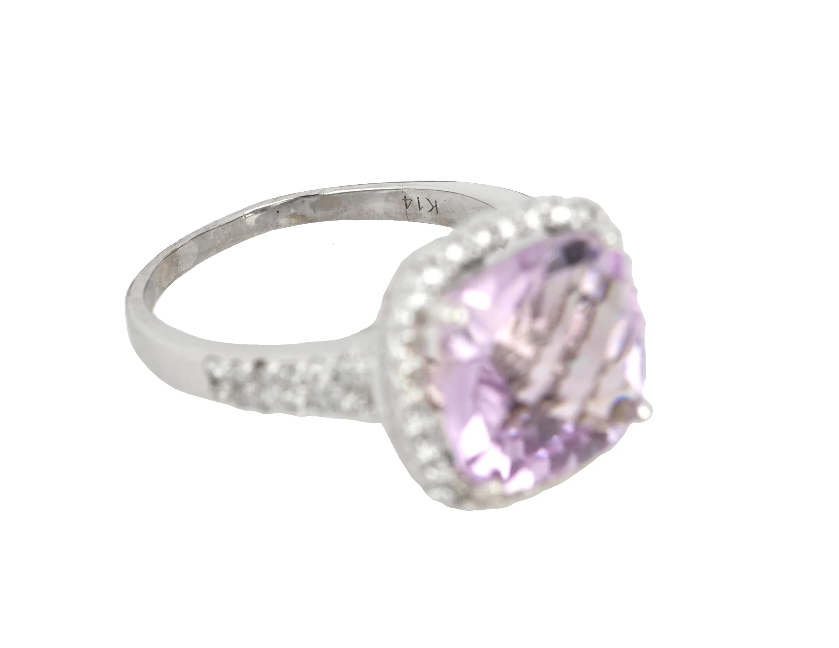 14K White Gold 11mm Cushion-Cut Amethyst 0.61ctw Diamond Halo Cocktail Ring