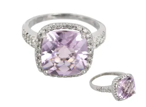 14K White Gold 11mm Cushion-Cut Amethyst 0.61ctw Diamond Halo Cocktail Ring