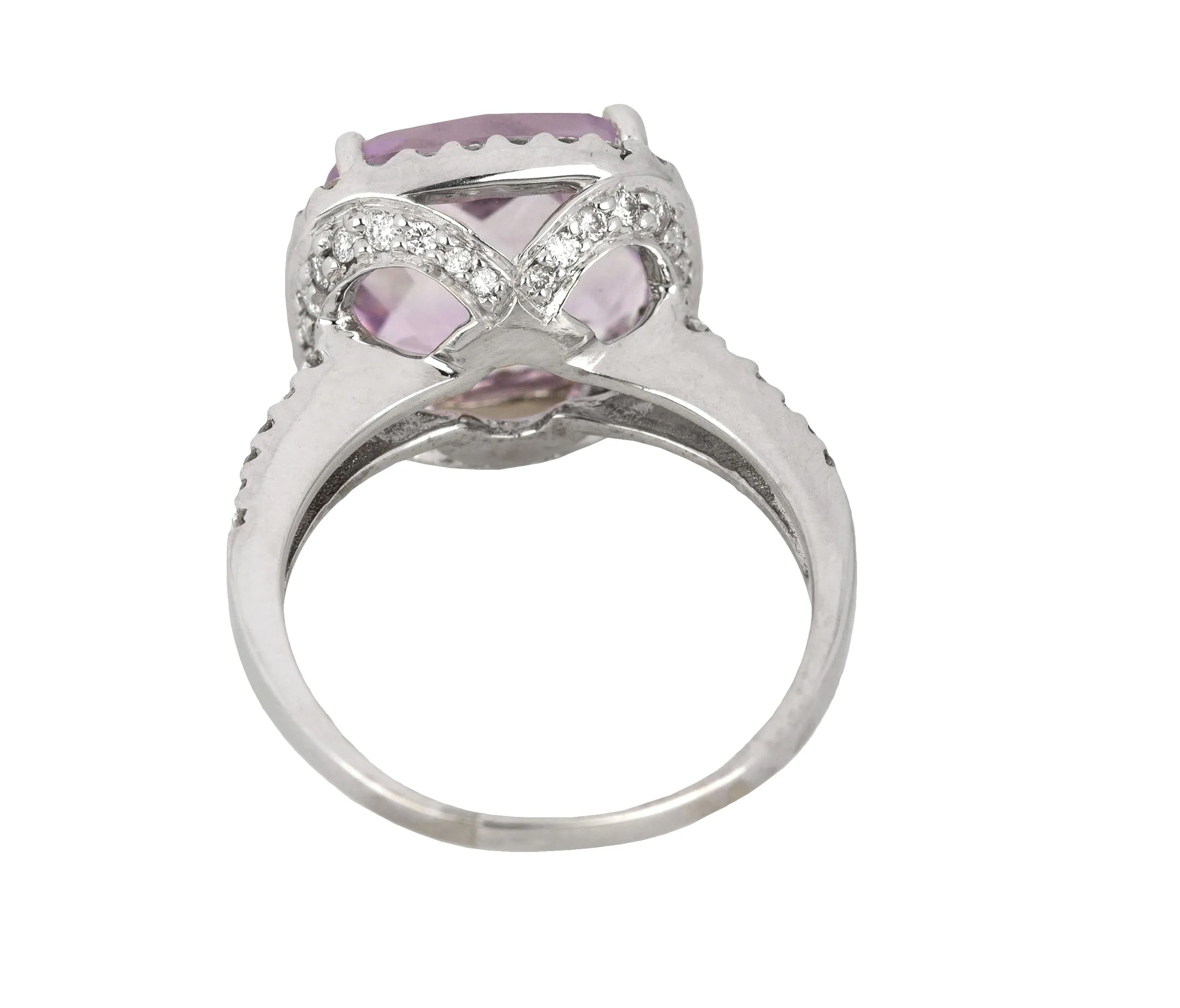 14K White Gold 11mm Cushion-Cut Amethyst 0.61ctw Diamond Halo Cocktail Ring