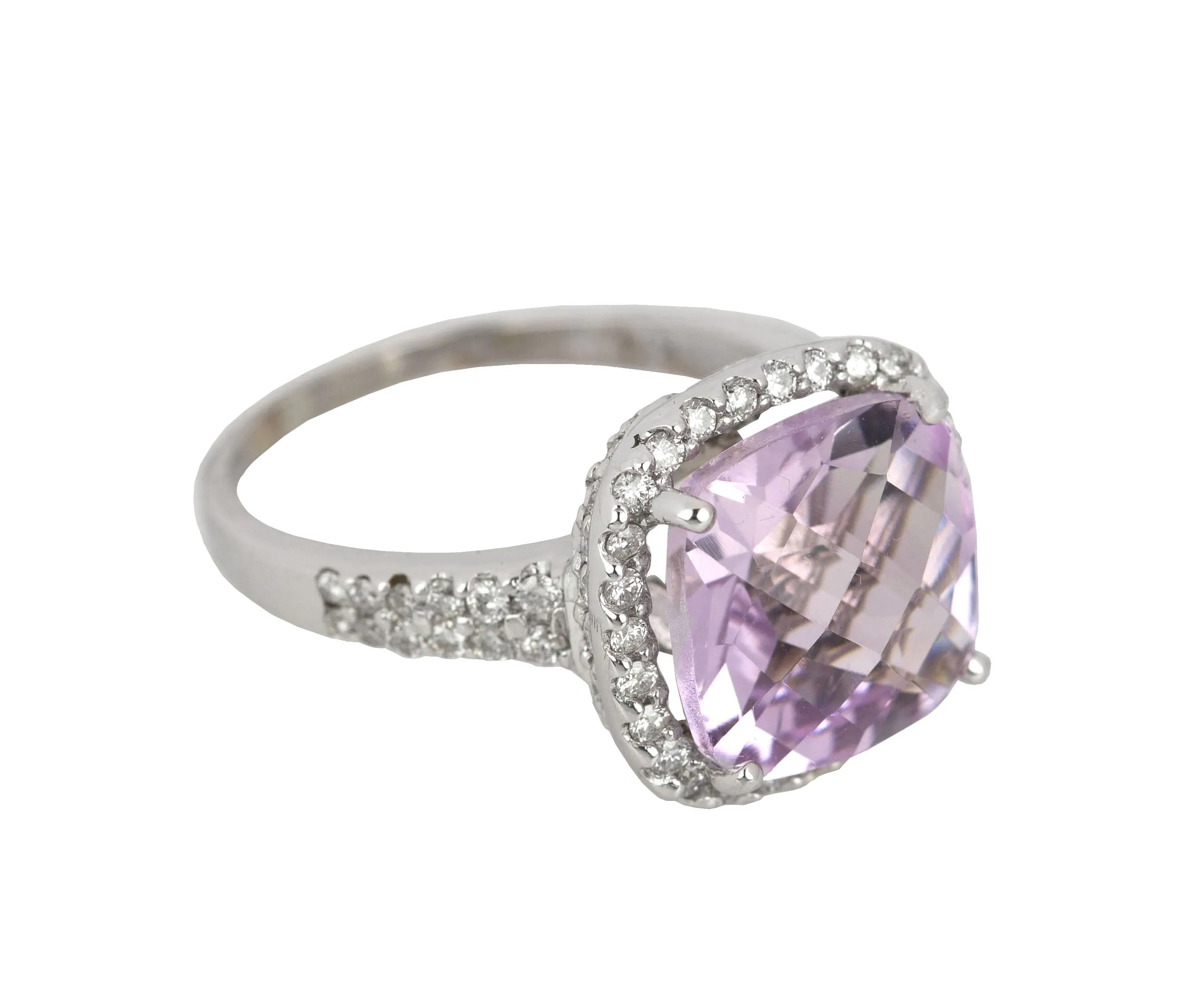 14K White Gold 11mm Cushion-Cut Amethyst 0.61ctw Diamond Halo Cocktail Ring