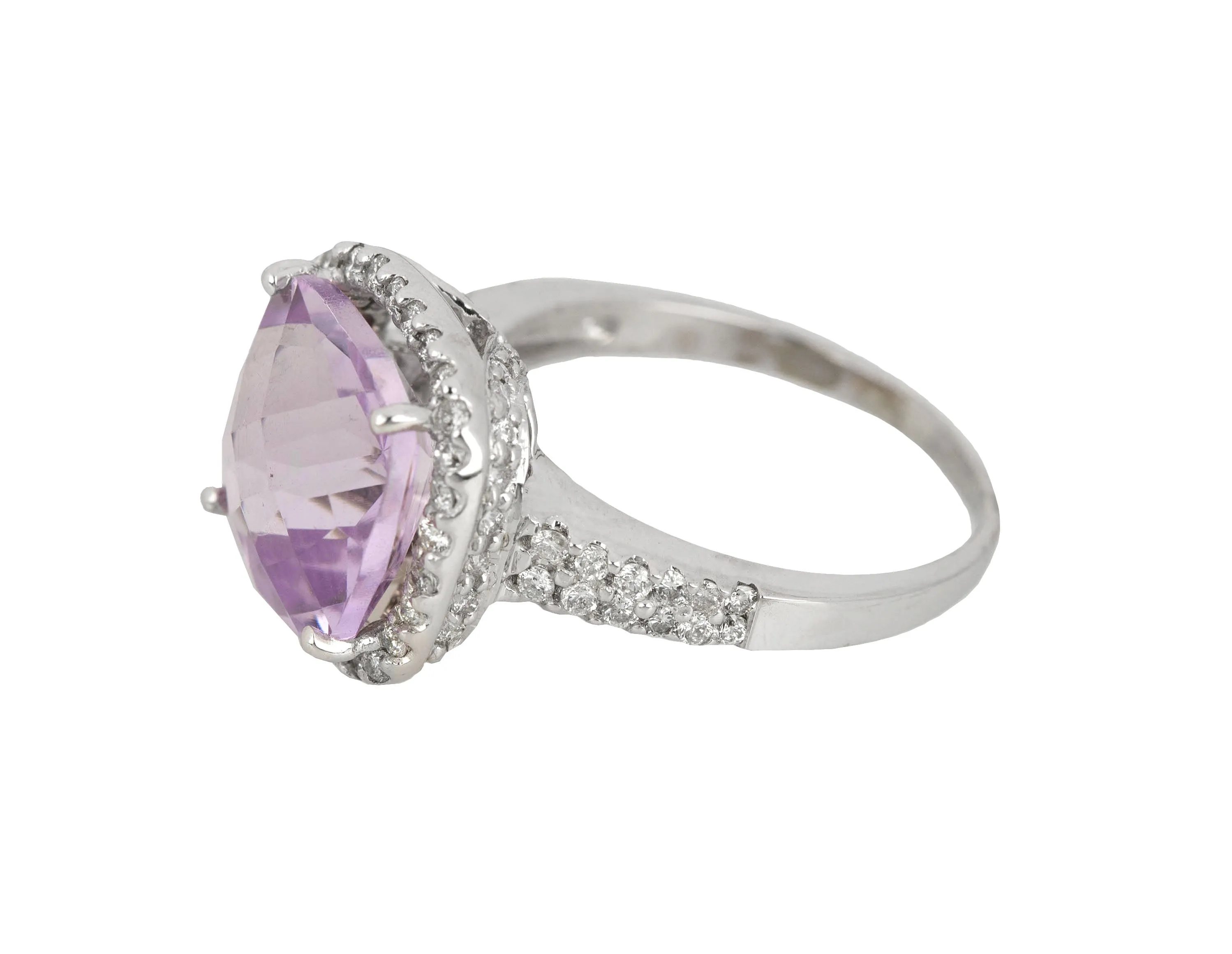 14K White Gold 11mm Cushion-Cut Amethyst 0.61ctw Diamond Halo Cocktail Ring