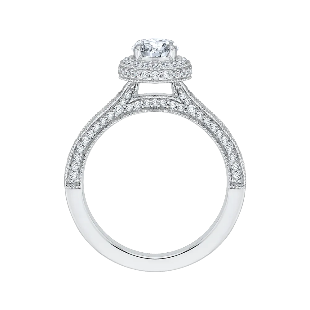 14K White Gold Round Cut Diamond Halo Engagement Ring