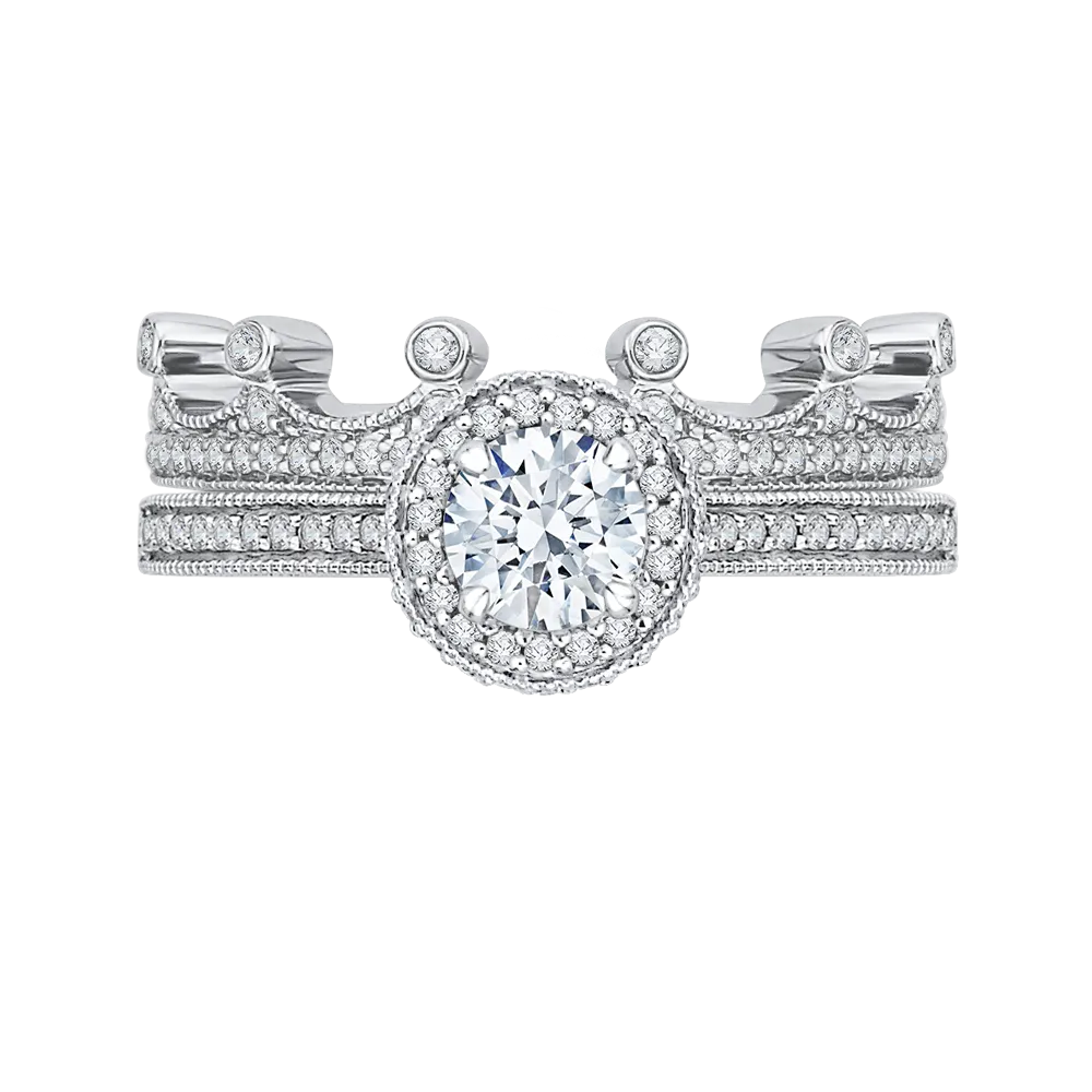14K White Gold Round Cut Diamond Halo Engagement Ring