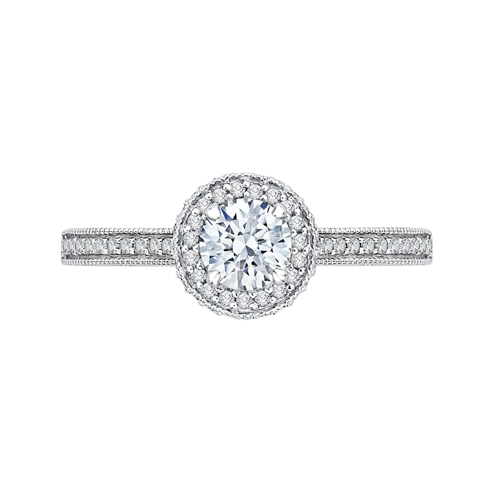 14K White Gold Round Cut Diamond Halo Engagement Ring