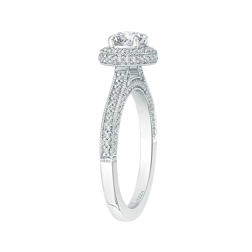 14K White Gold Round Cut Diamond Halo Engagement Ring