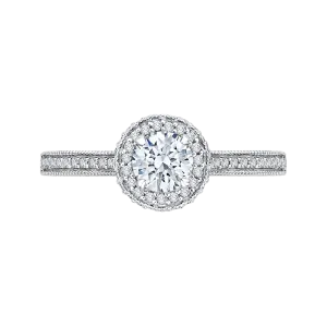 14K White Gold Round Cut Diamond Halo Engagement Ring