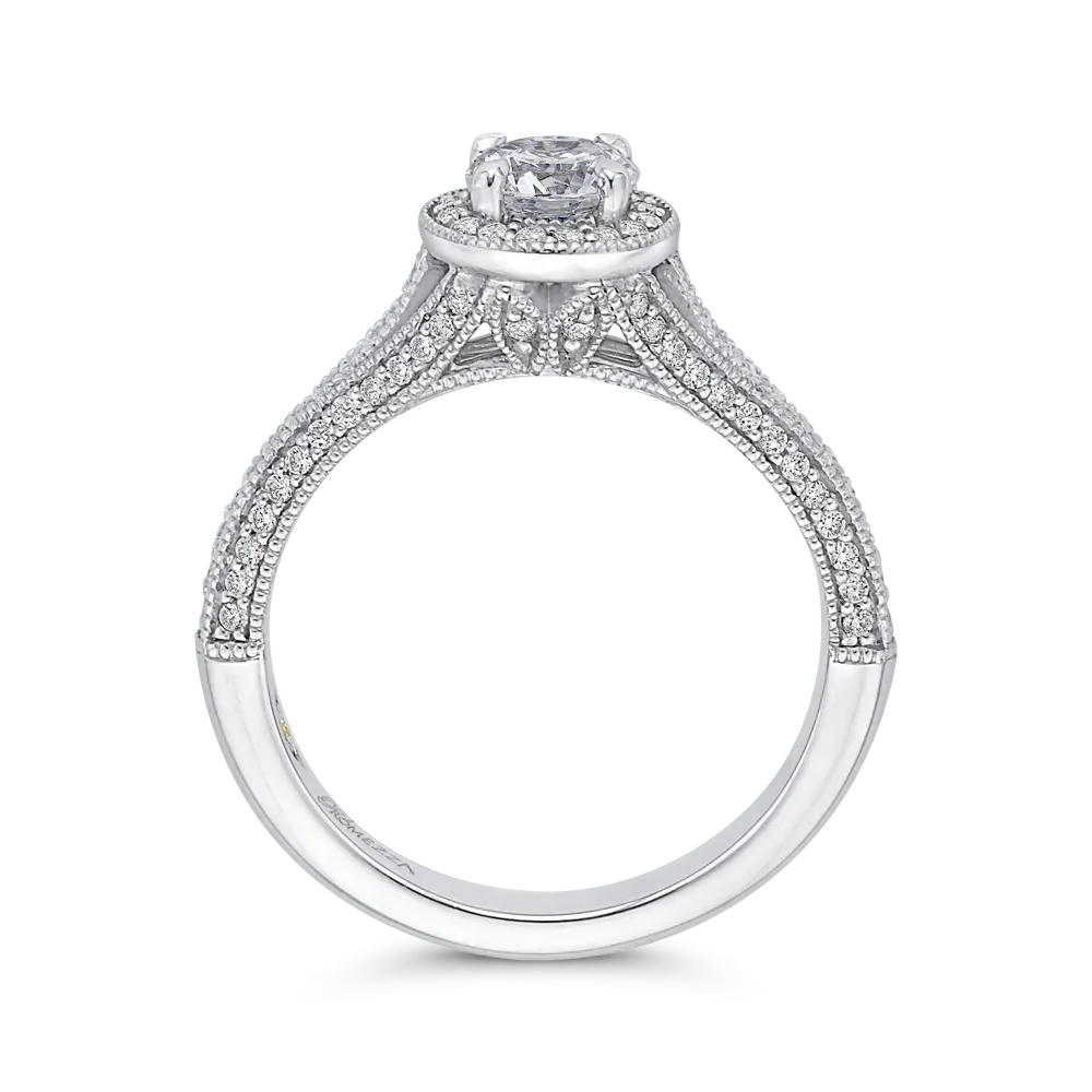 14K White Gold Round Diamond Halo Engagement Ring with Split Shank