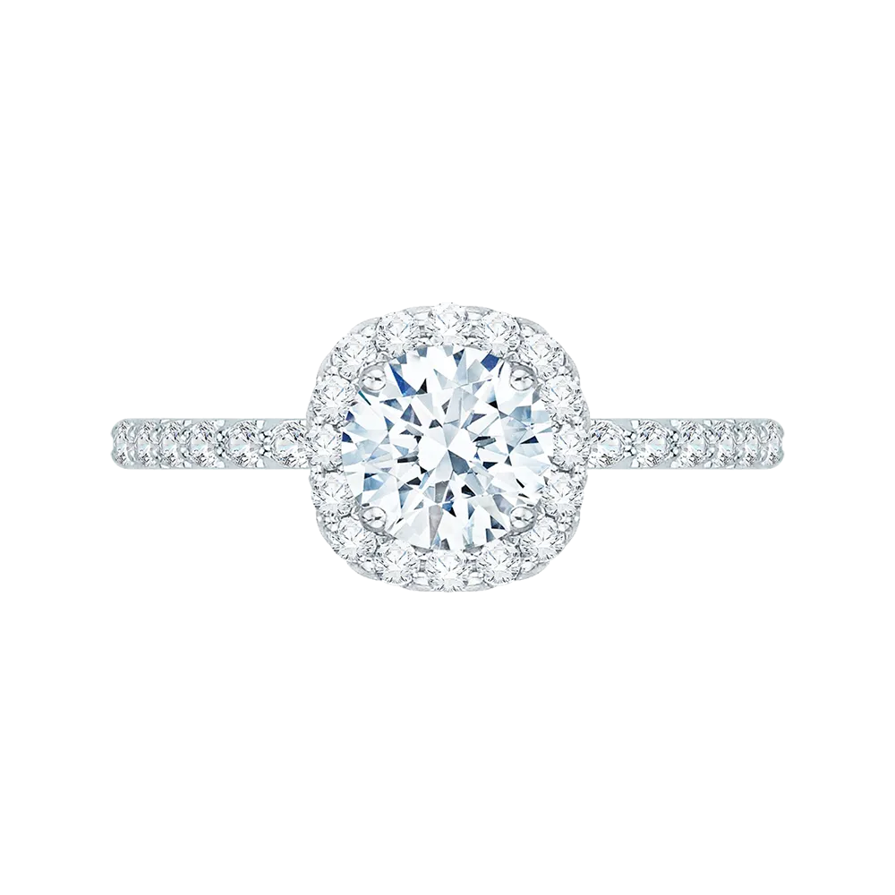 14K White Gold Round Diamond Halo Engagement Ring