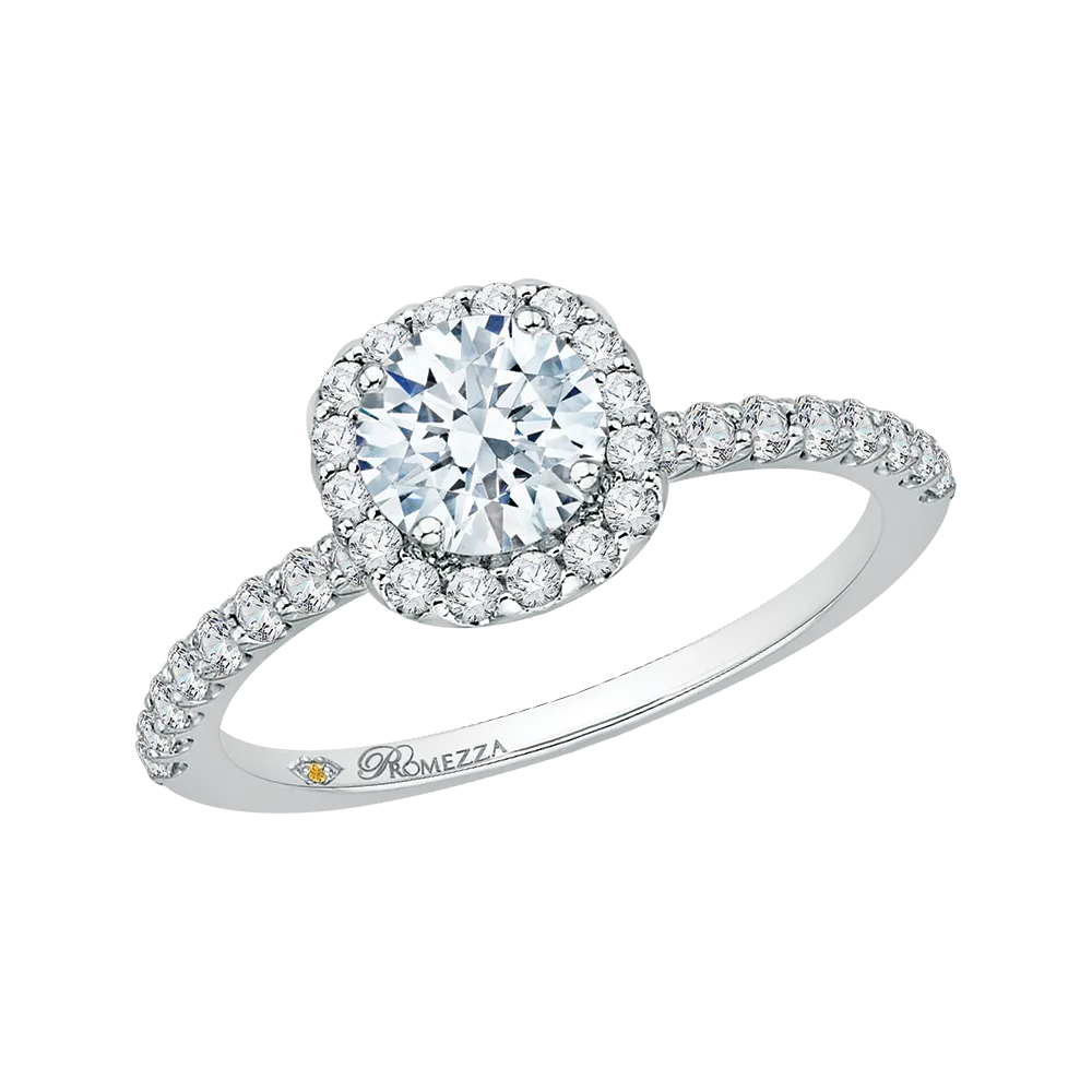 14K White Gold Round Diamond Halo Engagement Ring