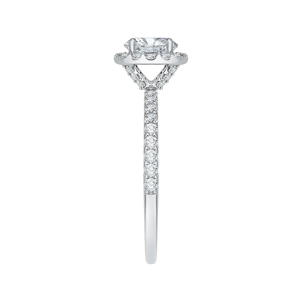 14K White Gold Round Diamond Halo Engagement Ring