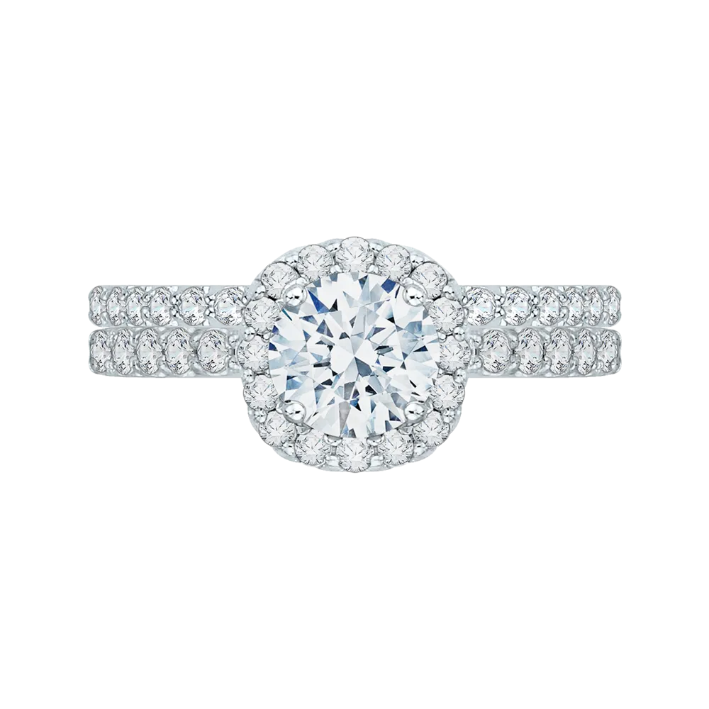 14K White Gold Round Diamond Halo Engagement Ring