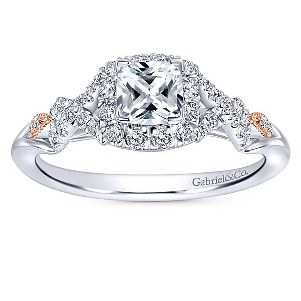 14k White/Rose Gold Cushion Cut Halo