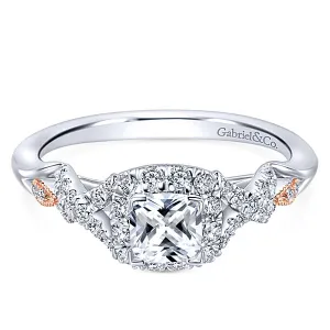 14k White/Rose Gold Cushion Cut Halo