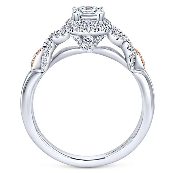 14k White/Rose Gold Cushion Cut Halo