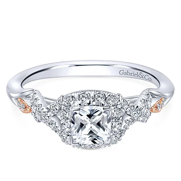 14k White/Rose Gold Cushion Cut Halo