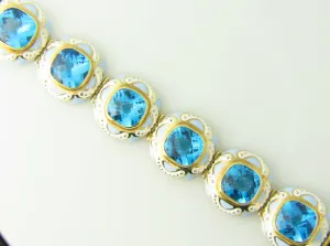 14K Yellow Gold, Blue Topaz and Enamel Bracelet