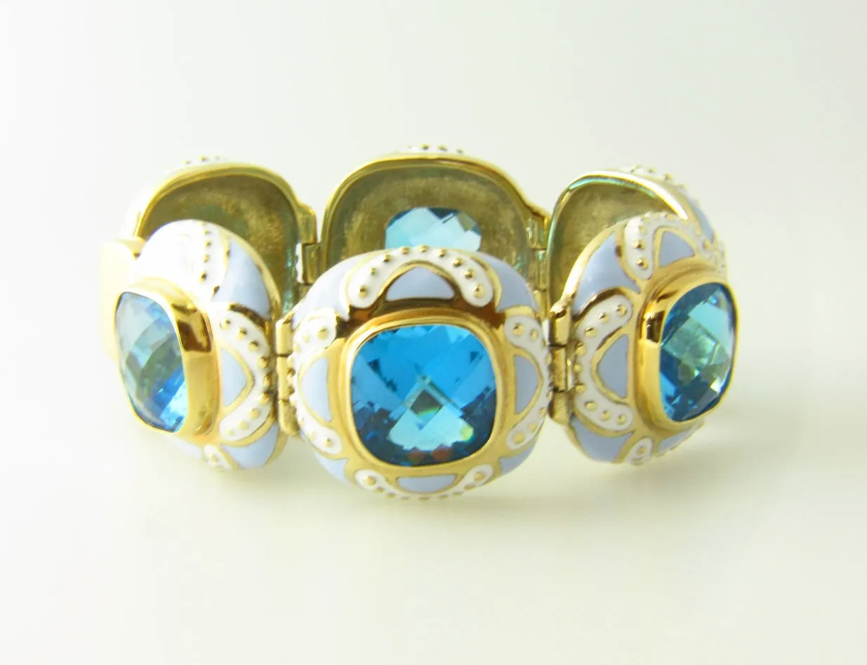 14K Yellow Gold, Blue Topaz and Enamel Bracelet