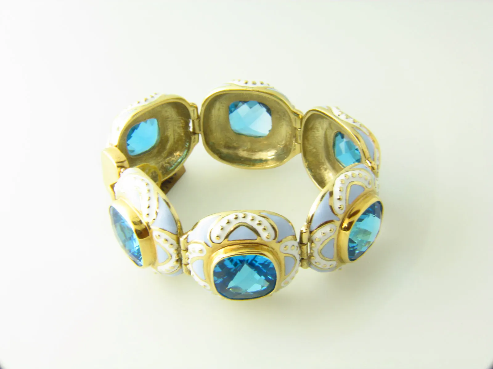 14K Yellow Gold, Blue Topaz and Enamel Bracelet