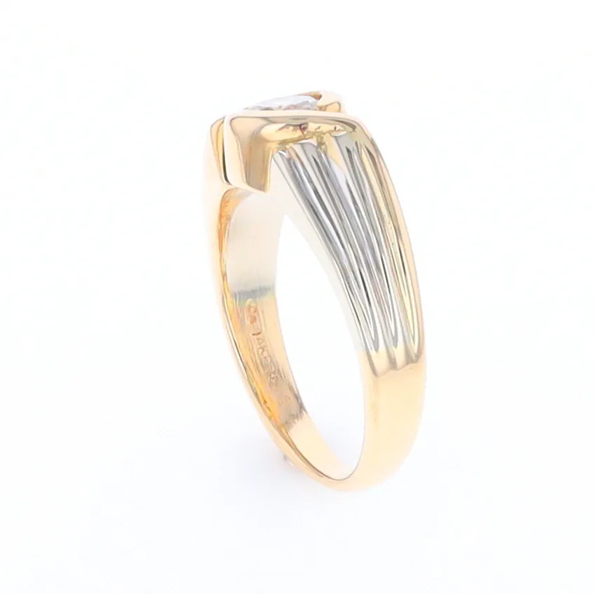 14Kt White & Yellow Gold Diamond Ribbed Bypass Ring
