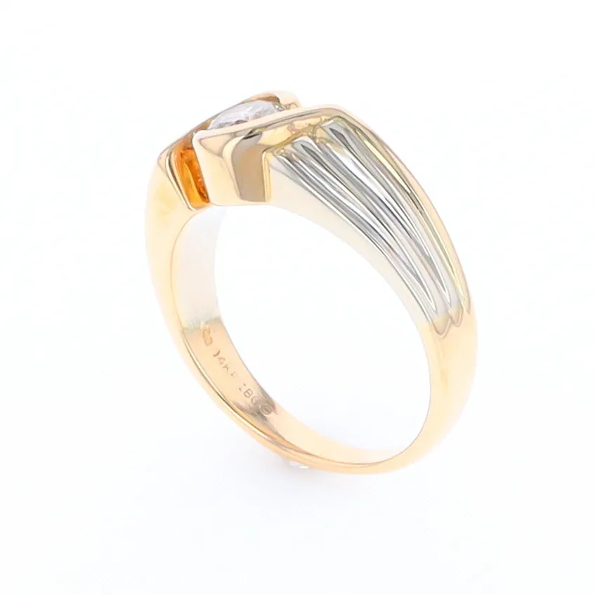 14Kt White & Yellow Gold Diamond Ribbed Bypass Ring